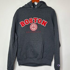 Champion Boston University BU Embroidered Sweatshirt Hoodie Pullover Gray Mens M
